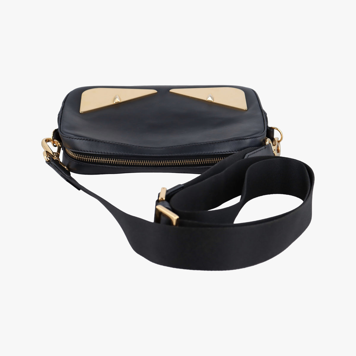 Pre-owned Fendi Monster Camera case Black Leather 7M0286 shoulderbag | stylenewstar