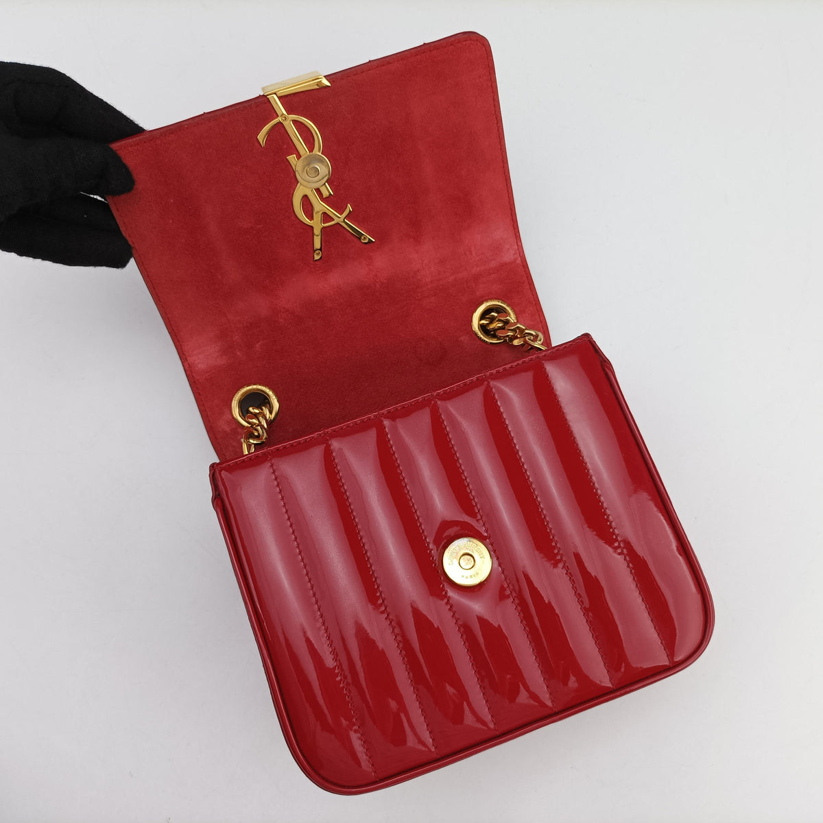 Pre-owned Yves Saint Laurent VICKY Red Patent Leather 538439 shoulderbag | stylenewstar