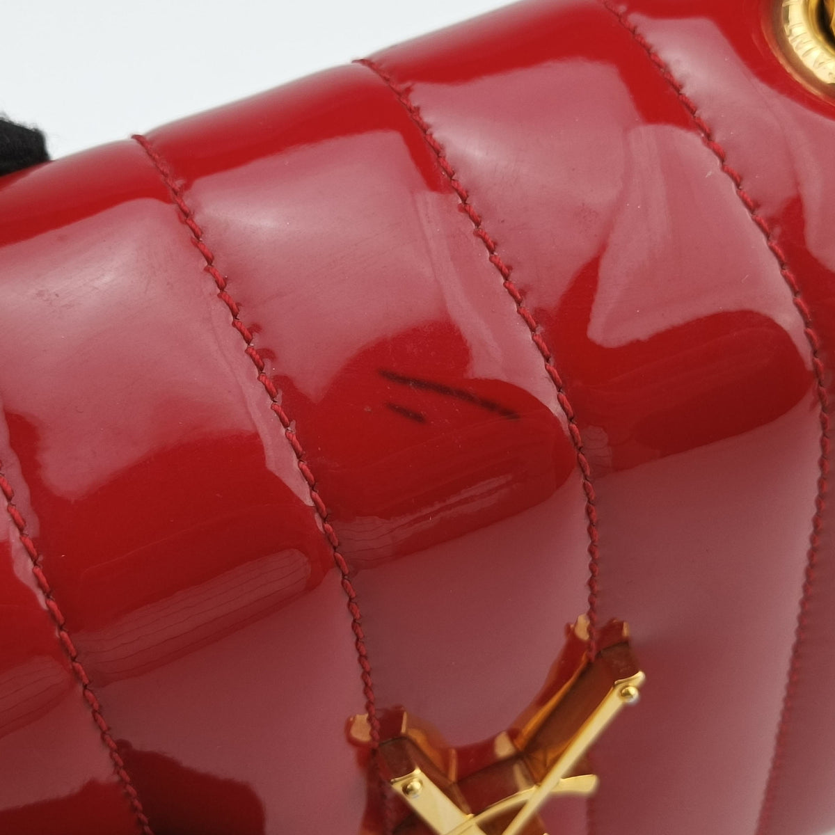 Pre-owned Yves Saint Laurent VICKY Red Patent Leather 538439 shoulderbag | stylenewstar