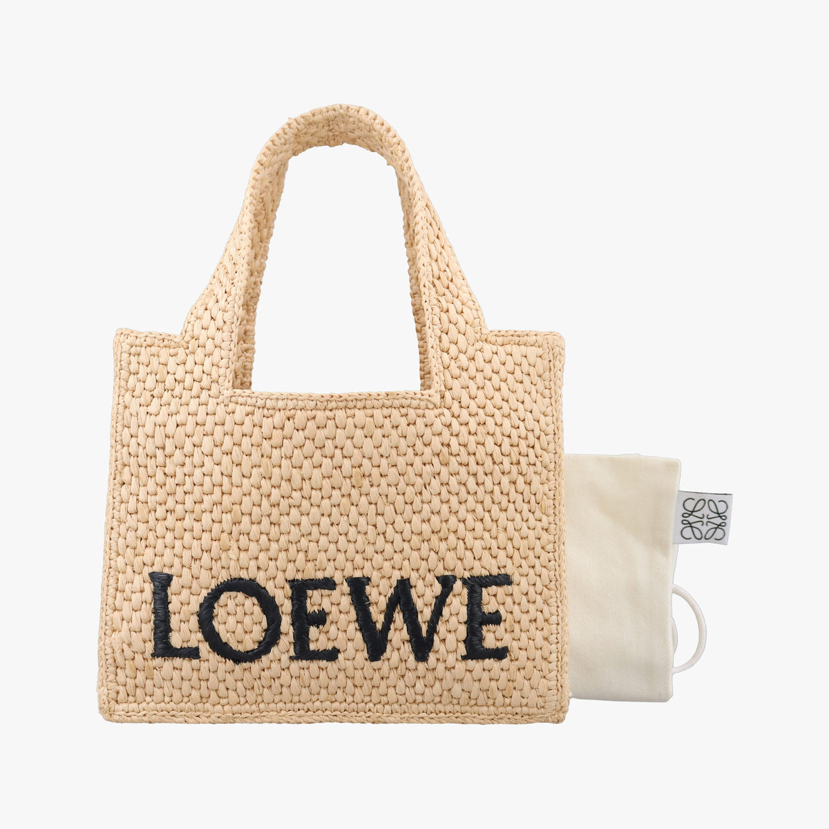 Pre-owned Loewe Font Tote Mini Beige Raffia A685V46X01 handbag | stylenewstar