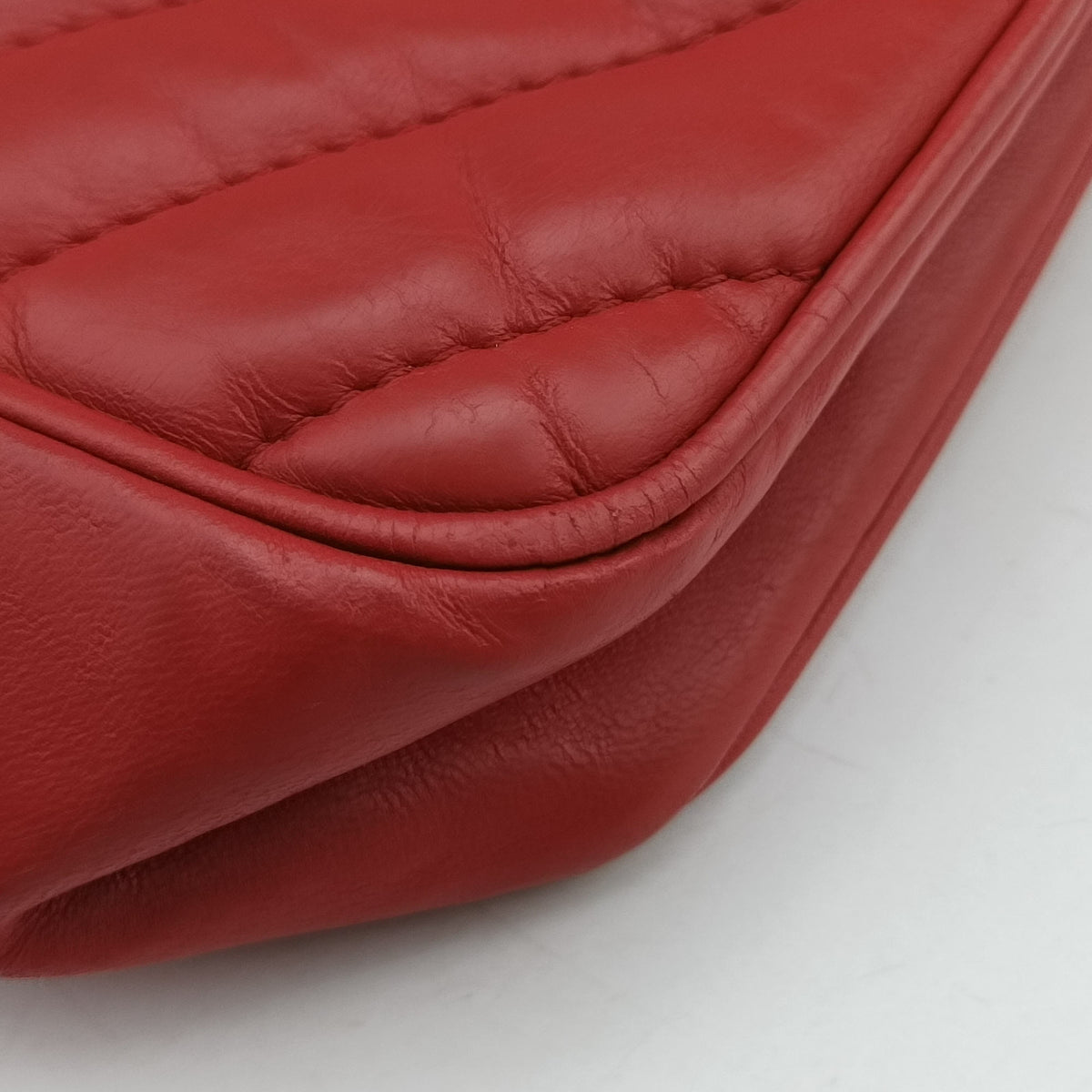 Pre-owned Chanel Chevron Jersey Trim Leo Lion Red Leather A49312 shoulderbag | stylenewstar