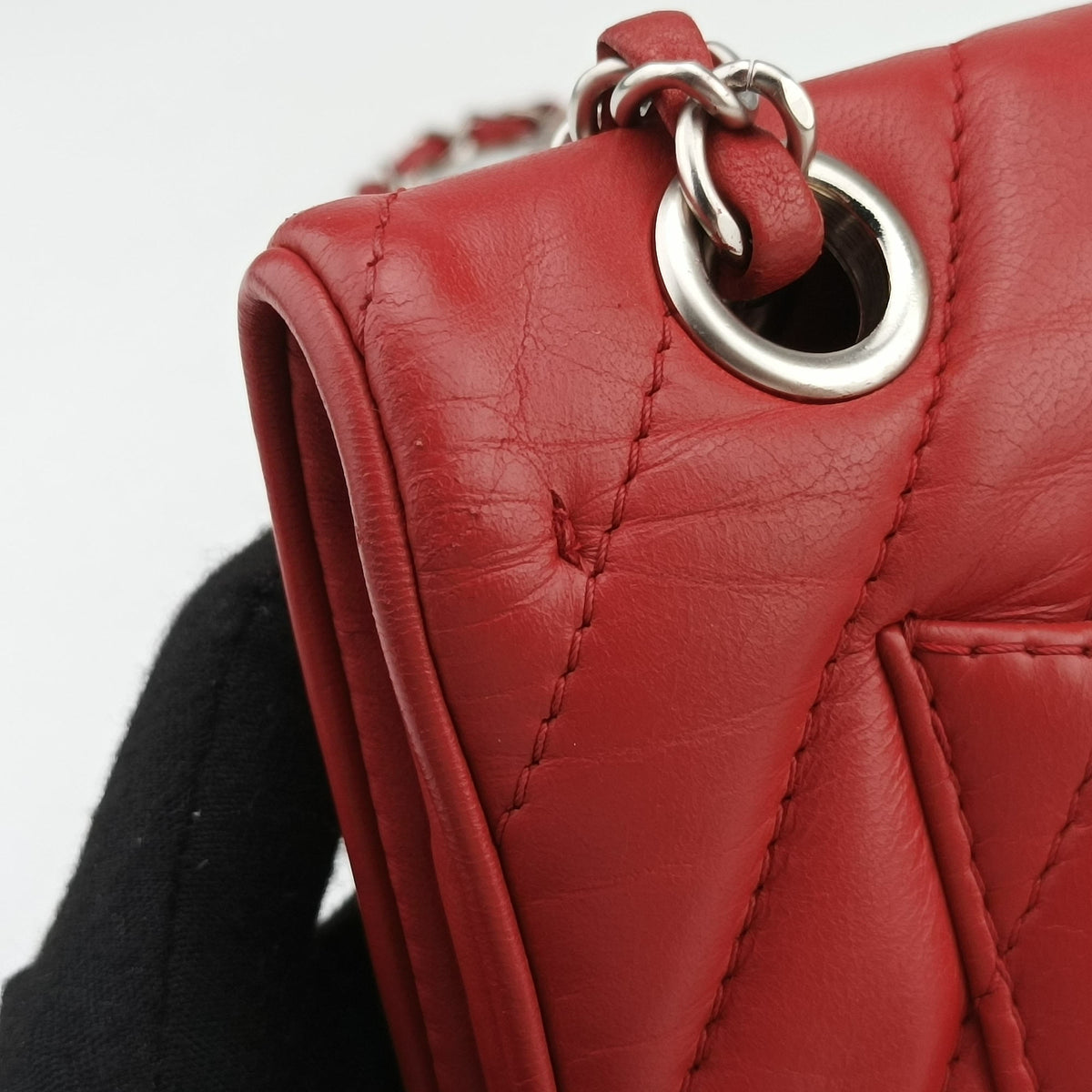 Pre-owned Chanel Chevron Jersey Trim Leo Lion Red Leather A49312 shoulderbag | stylenewstar