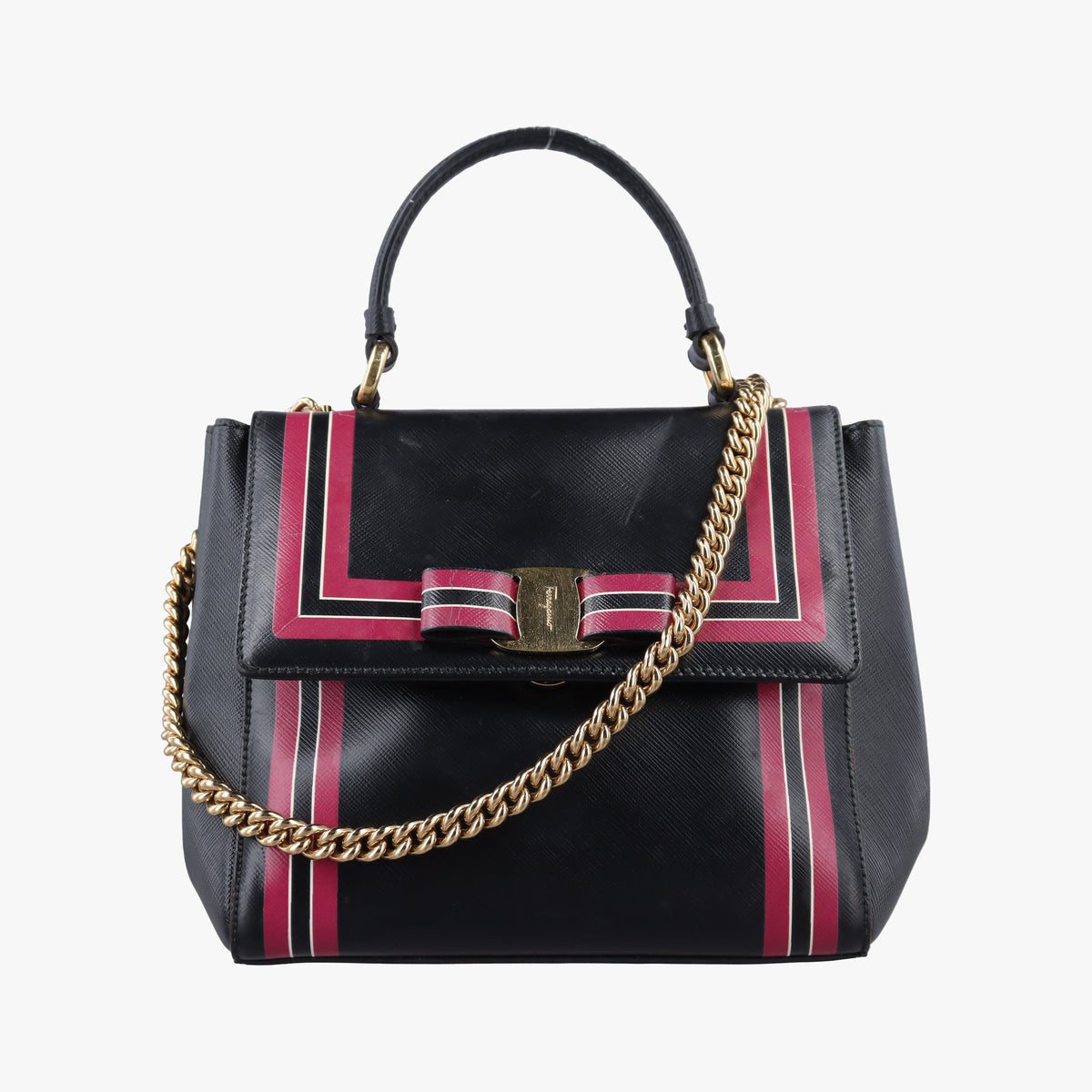 Vintage Ferragamo Vara Black x Pink Leather  shoulderbag | stylenewstar