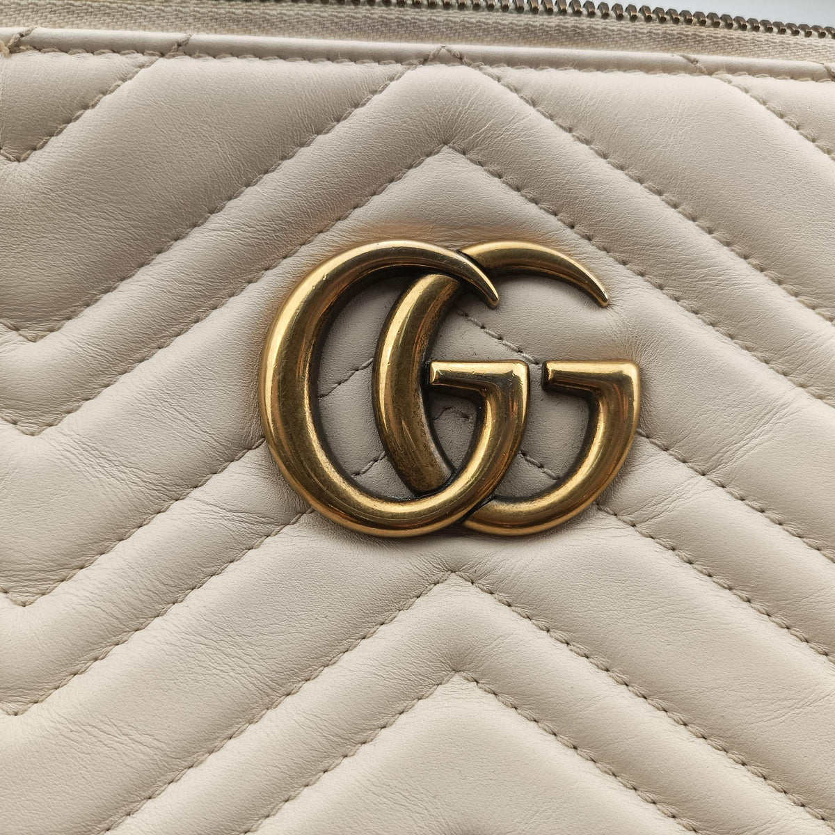 Pre-owned Gucci GG Marmont White Leather 443502 shoulderbag | stylenewstar