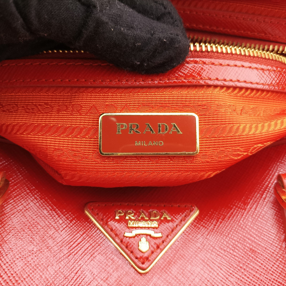 Pre-owned Prada Bowling Bag Orange Patent SAFFIANO Leather BL0797 shoulderbag | stylenewstar