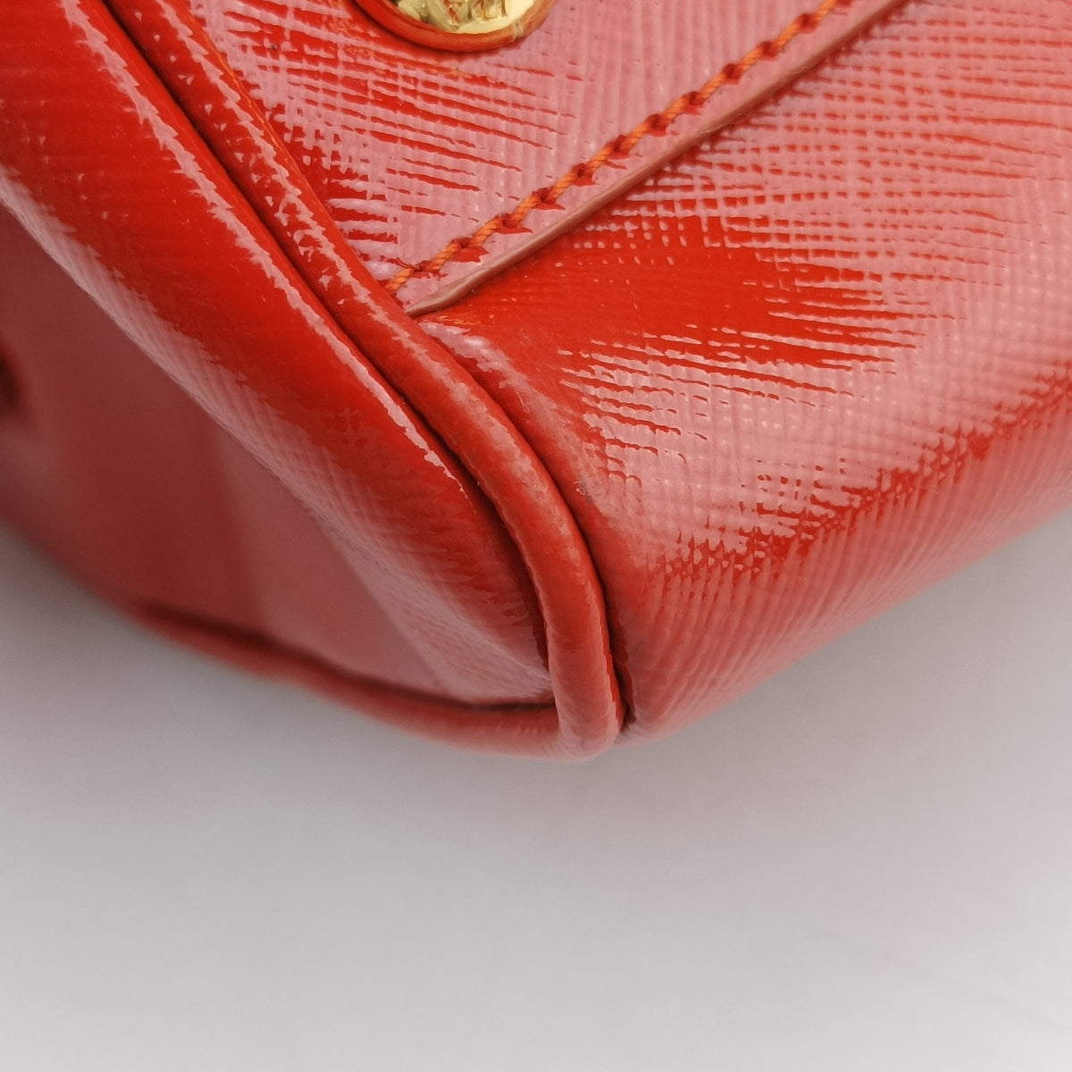 Pre-owned Prada Bowling Bag Orange Patent SAFFIANO Leather BL0797 shoulderbag | stylenewstar