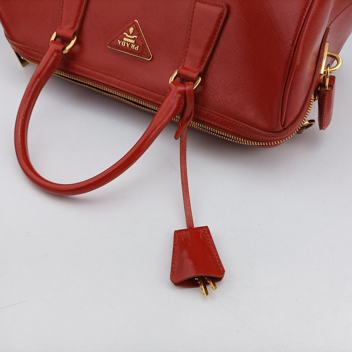 Pre-owned Prada Bowling Bag Orange Patent SAFFIANO Leather BL0797 shoulderbag | stylenewstar
