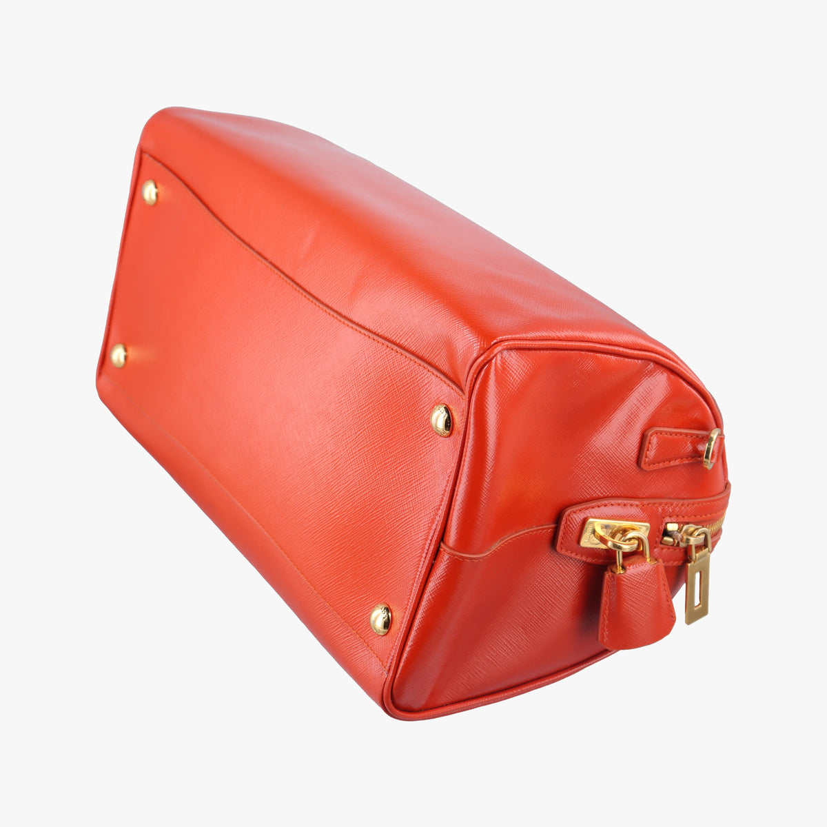 Pre-owned Prada Bowling Bag Orange Patent SAFFIANO Leather BL0797 shoulderbag | stylenewstar