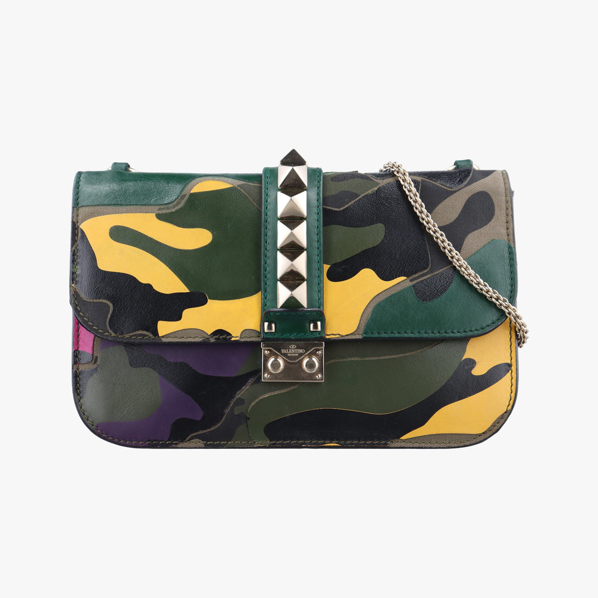 Pre-owned Valentino Rockstud Glam Lock Multicolour canvas× leather  shoulderbag | stylenewstar