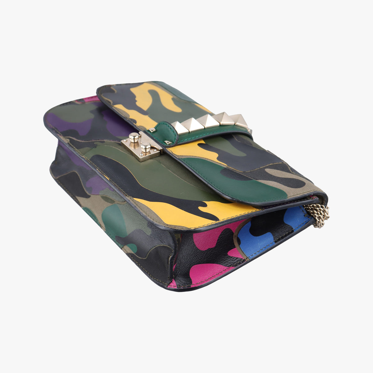 Pre-owned Valentino Rockstud Glam Lock Multicolour canvas× leather  shoulderbag | stylenewstar