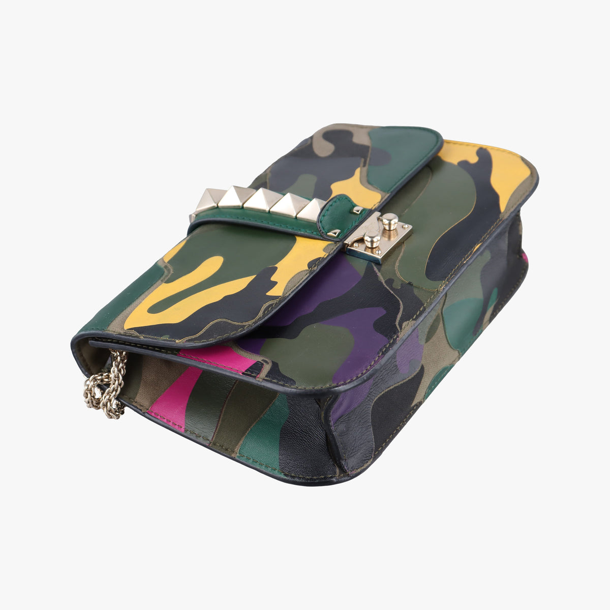 Pre-owned Valentino Rockstud Glam Lock Multicolour canvas× leather  shoulderbag | stylenewstar