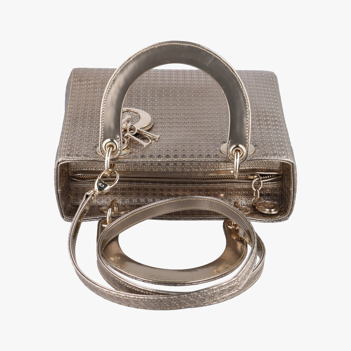 Pre-owned Christian Dior Lady Dior Golden Patent Leather  shoulderbag | stylenewstar