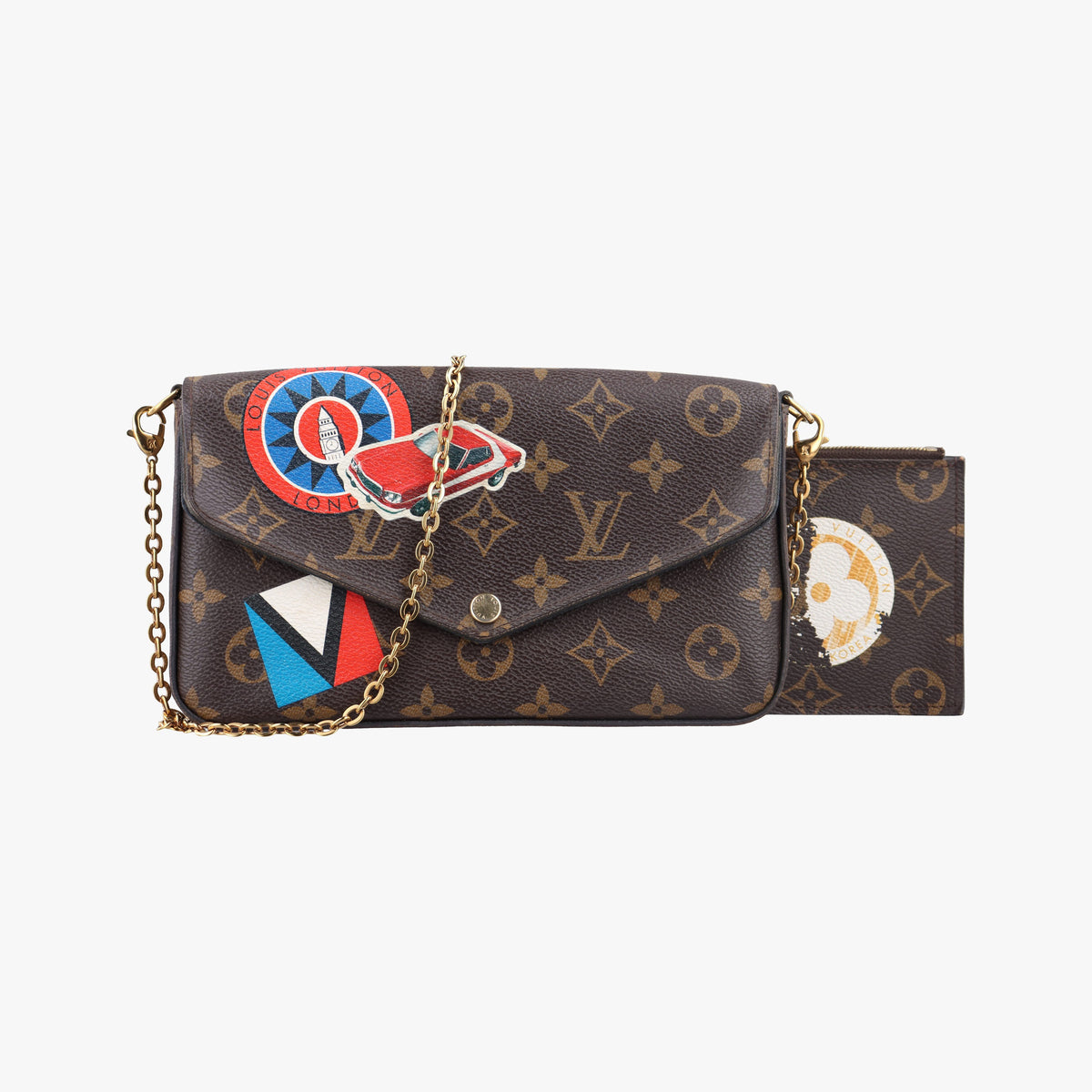Secondhand Louis Vuitton Felicie Pochette my lv word tour Brown×Multicolor Monogram Canvas  shoulderbag | stylenewstar
