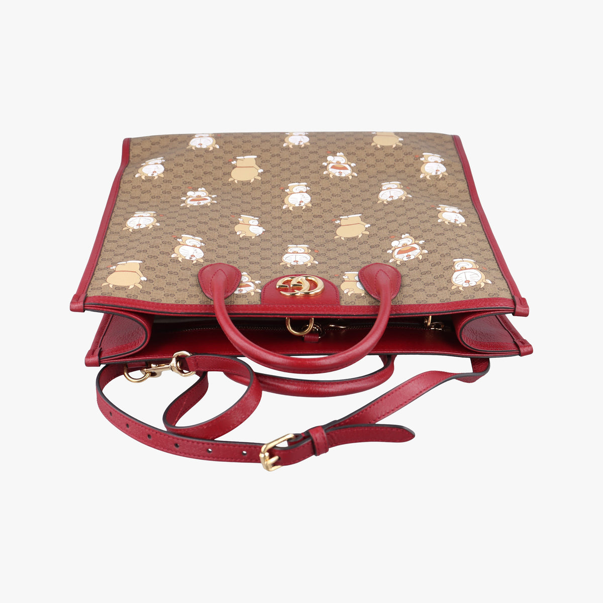 Pre-owned Gucci Doraemon GG Supreme Beige×Red PVC coated canvas×Leather 654345 shoulderbag | stylenewstar