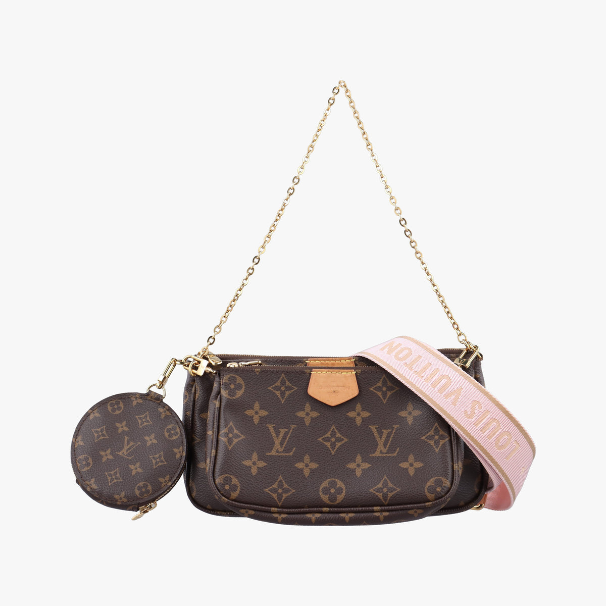 Pre-owned Louis Vuitton Multipochette Accessoires Brown x Rose Claire Monogram canvas M44840 shoulderbag | stylenewstar