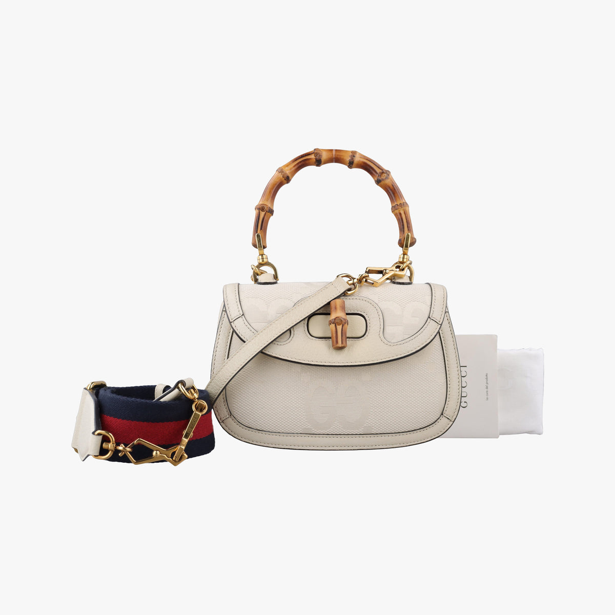 Pre-owned Gucci New Bamboo White canvas×leather 675797 shoulderbag | stylenewstar