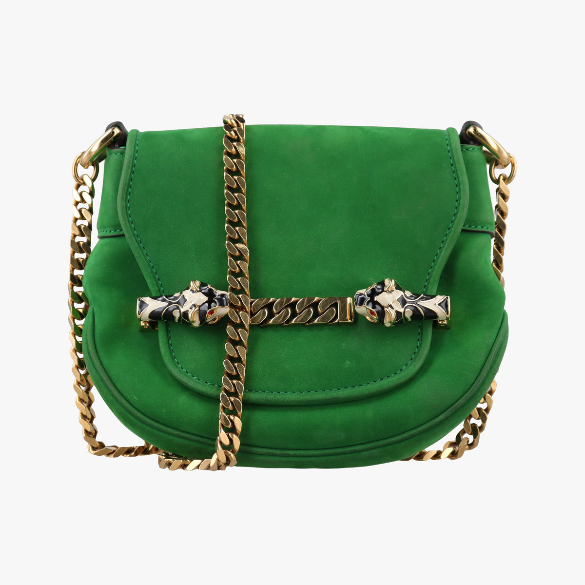 Secondhand Gucci Nubuck Tigrette Chain Green suede 290684 shoulderbag | stylenewstar