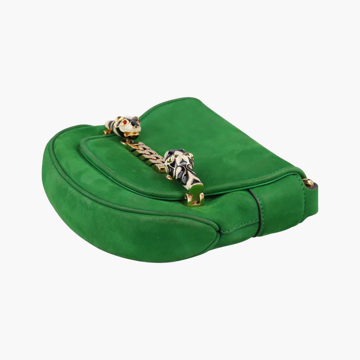Secondhand Gucci Nubuck Tigrette Chain Green suede 290684 shoulderbag | stylenewstar