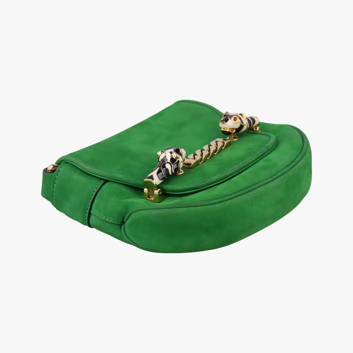 Secondhand Gucci Nubuck Tigrette Chain Green suede 290684 shoulderbag | stylenewstar