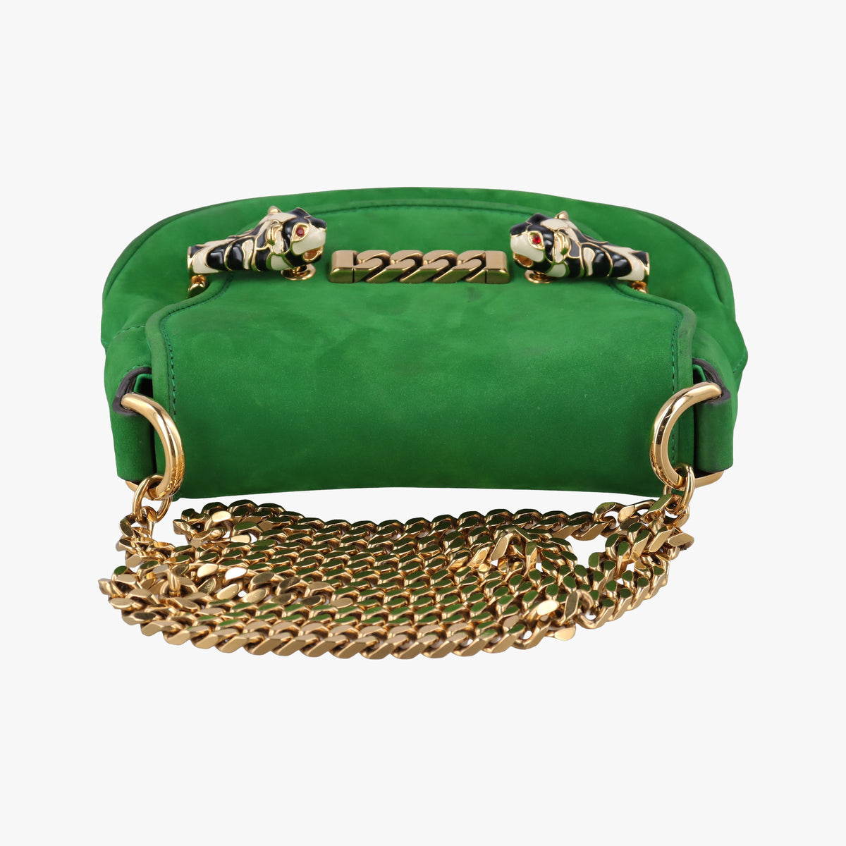 Secondhand Gucci Nubuck Tigrette Chain Green suede 290684 shoulderbag | stylenewstar