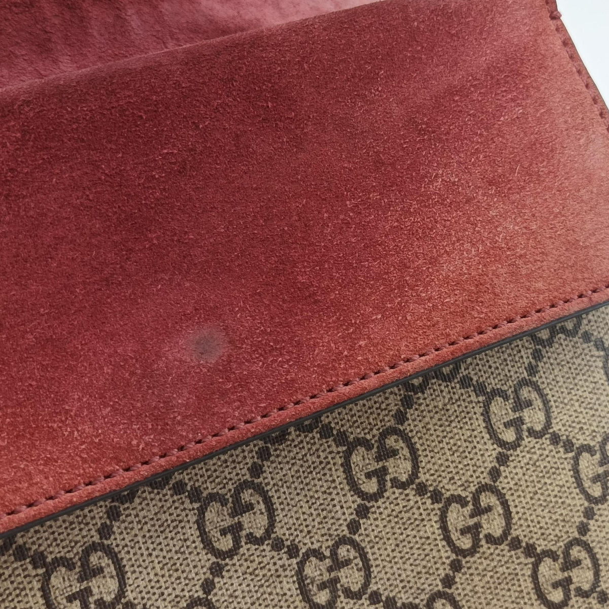 Pre-owned Gucci Dionysus beige×red×multicolor PVC coated canvas × suede 421970 shoulderbag | stylenewstar