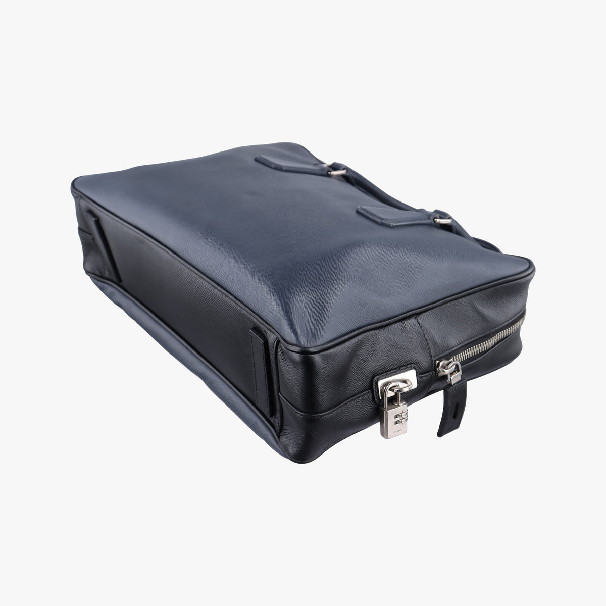 Pre-owned Prada business bag briefcase Navy x Black SAFFIANO Leather 2VE363 handbag | stylenewstar