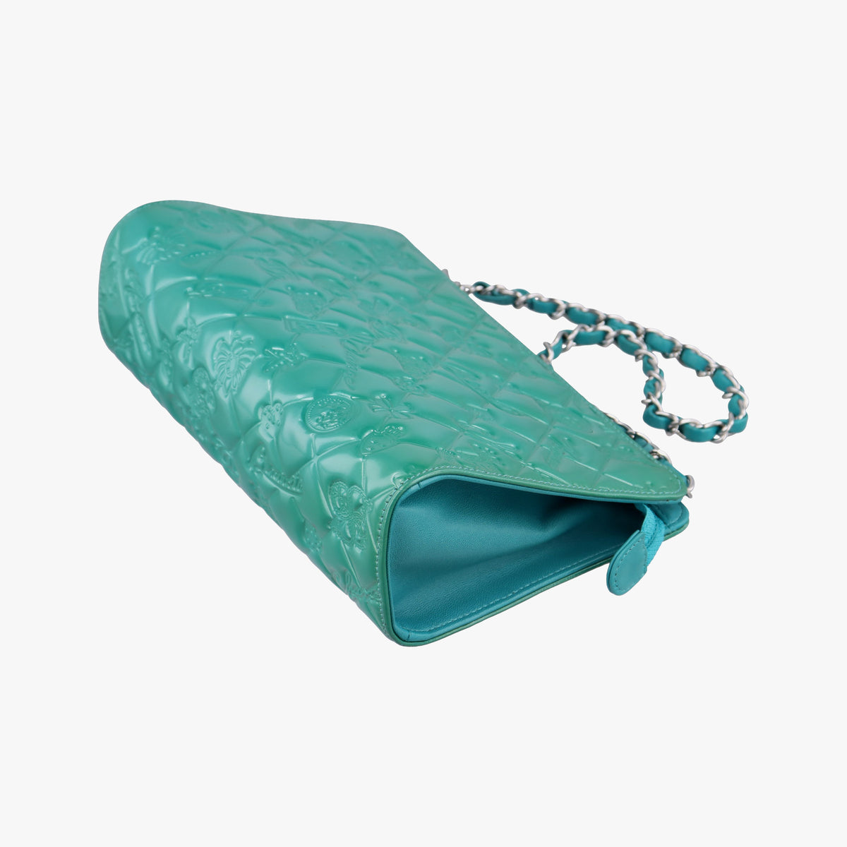 Secondhand Chanel Iconic Matelasse Turquoise Patent Leather A37156 shoulderbag | stylenewstar