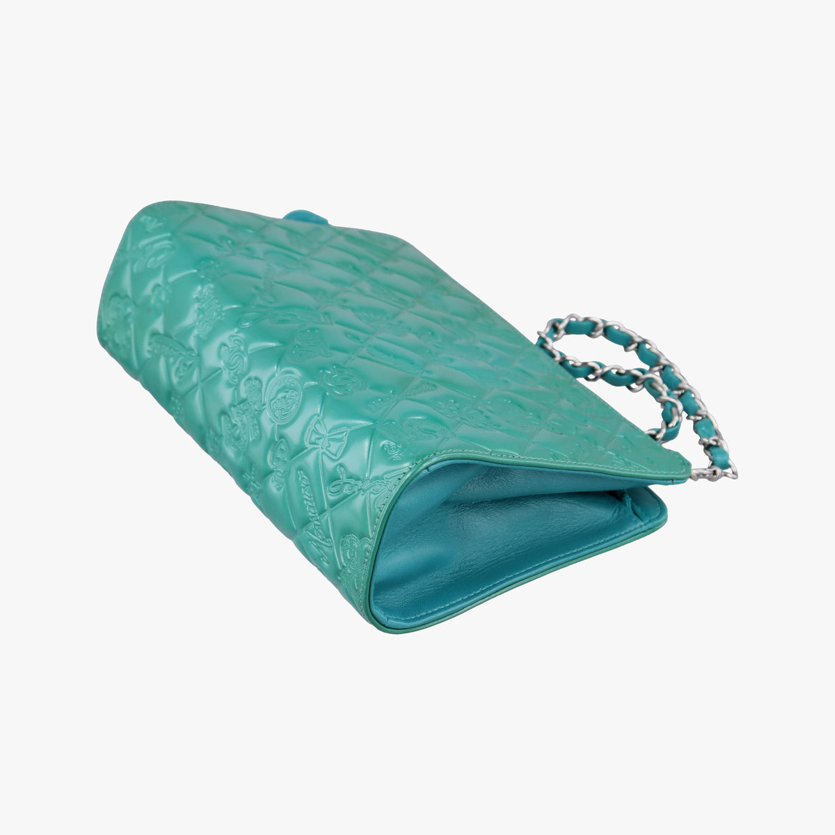 Secondhand Chanel Iconic Matelasse Turquoise Patent Leather A37156 shoulderbag | stylenewstar