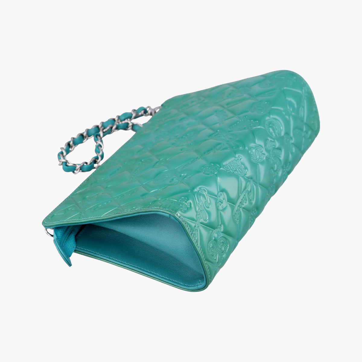 Secondhand Chanel Iconic Matelasse Turquoise Patent Leather A37156 shoulderbag | stylenewstar
