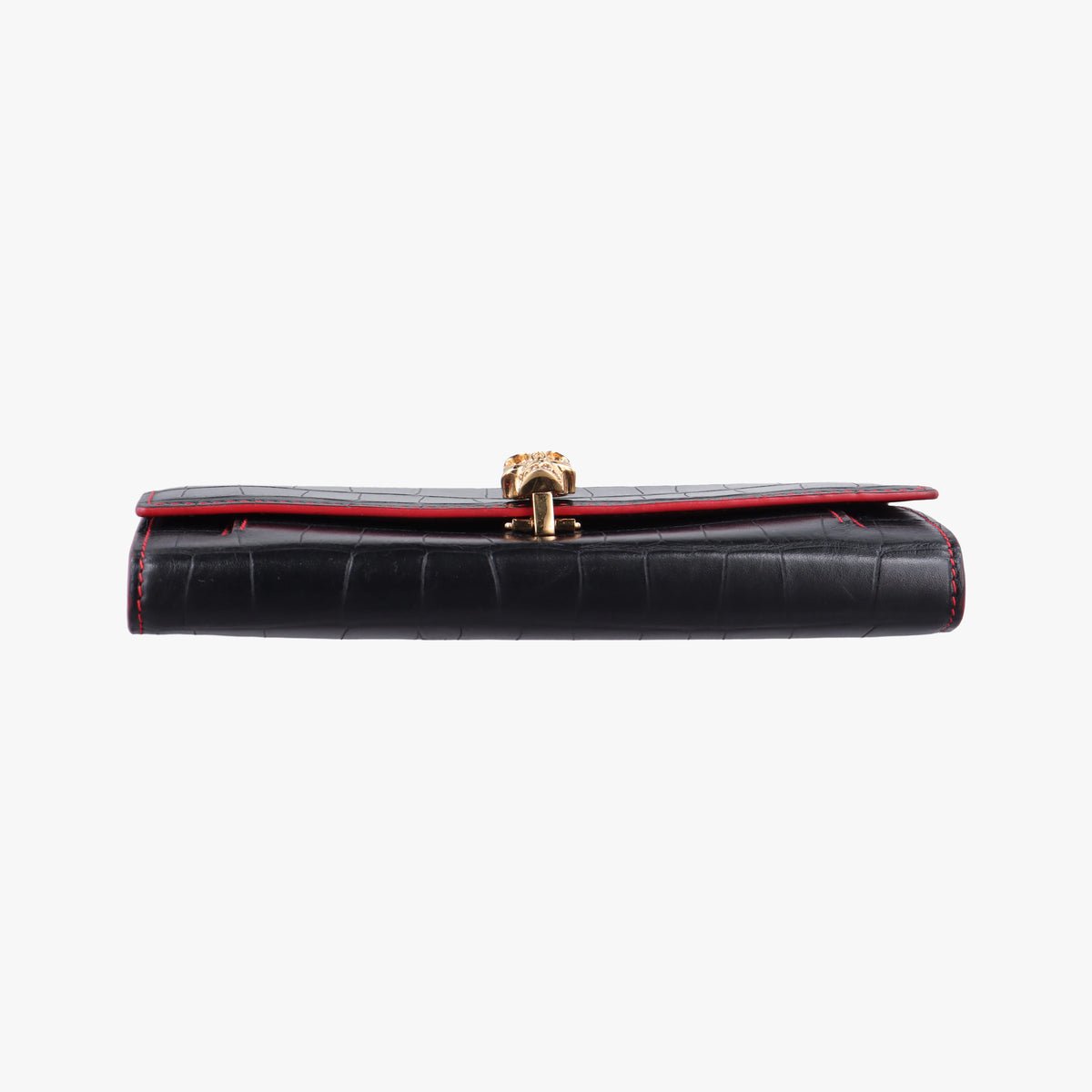 Pre-owned Alexander McQueen Crocodile Embossed Skull Black Leather  shoulderbag | stylenewstar