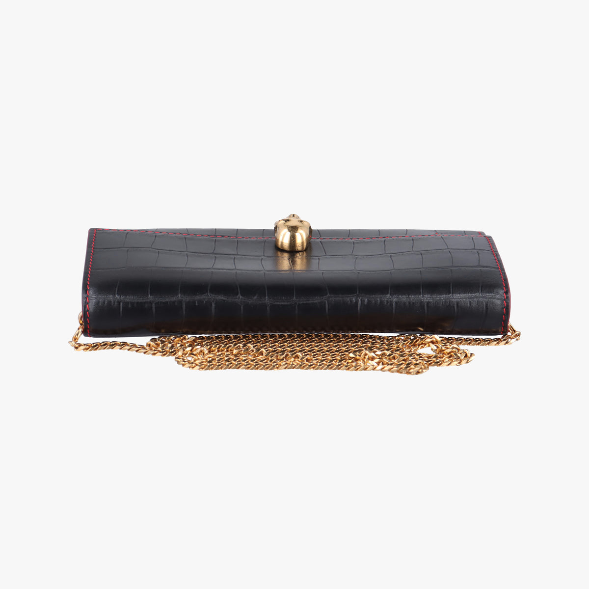 Pre-owned Alexander McQueen Crocodile Embossed Skull Black Leather  shoulderbag | stylenewstar