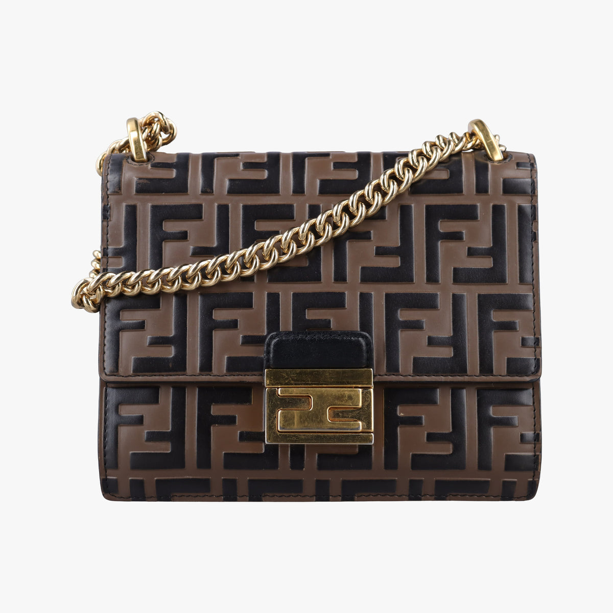 Pre-owned Fendi Kan U Brown×black Leather 8M0417 shoulderbag | stylenewstar