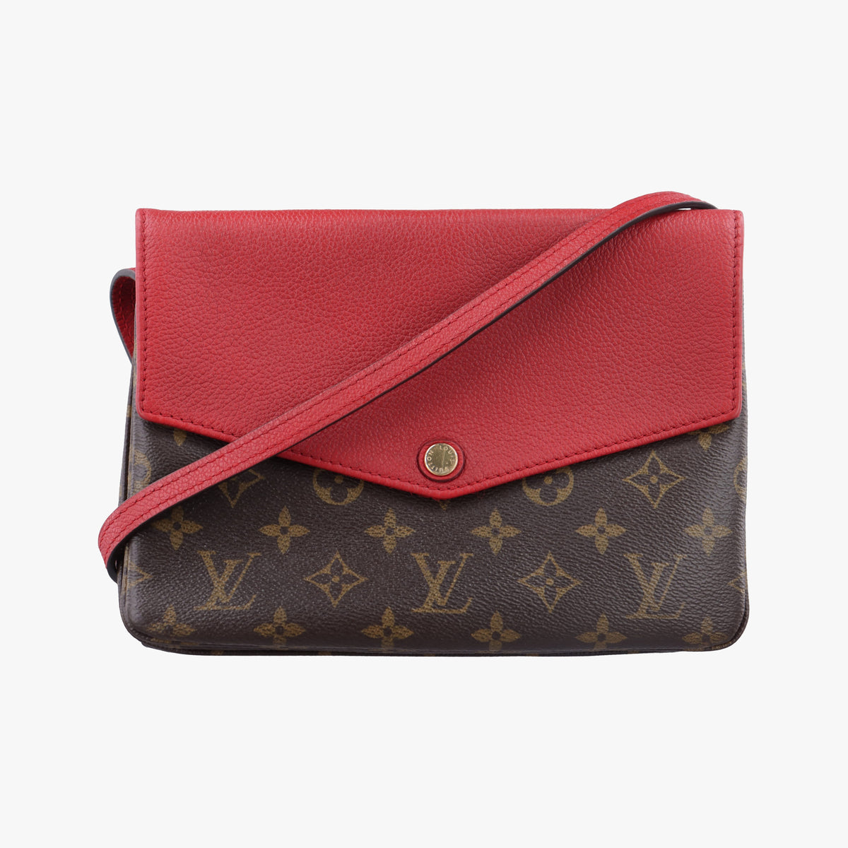 Pre-owned Louis Vuitton Twice Brown×Cerise Monogram Canvas×calf leather M50184 shoulderbag | stylenewstar