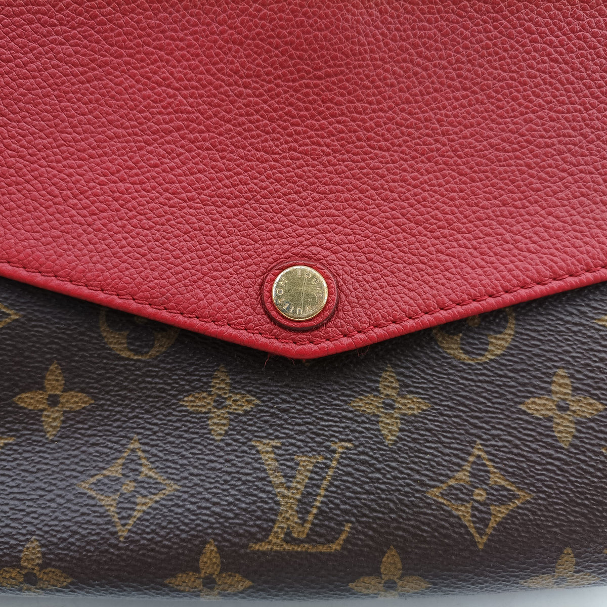 Pre-owned Louis Vuitton Twice Brown×Cerise Monogram Canvas×calf leather M50184 shoulderbag | stylenewstar