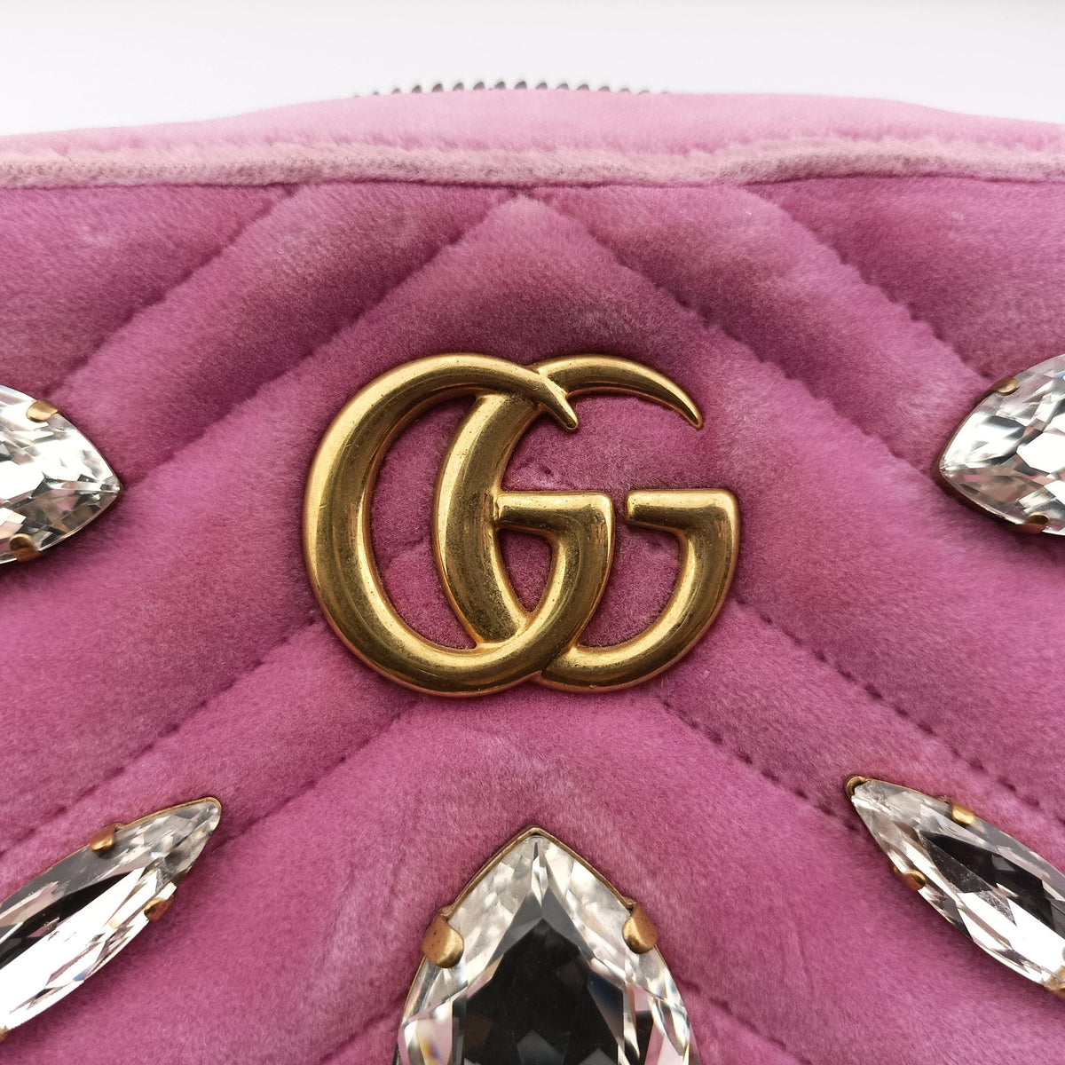 Pre-owned Gucci GG Marmont Pink velour 448065 shoulderbag | stylenewstar