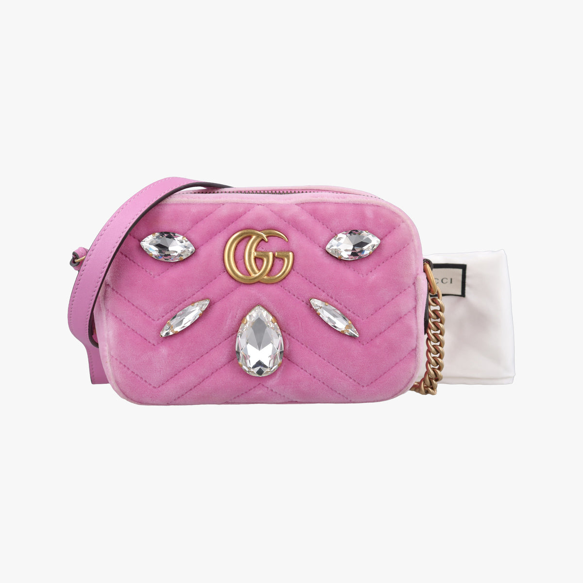 Secondhand Gucci GG Marmont Pink velour 448065 shoulderbag | stylenewstar