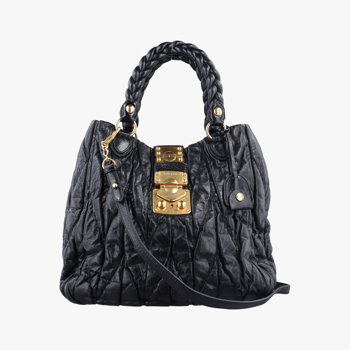 Pre-owned Miu Miu Matelasse Black Leather  shoulderbag | stylenewstar