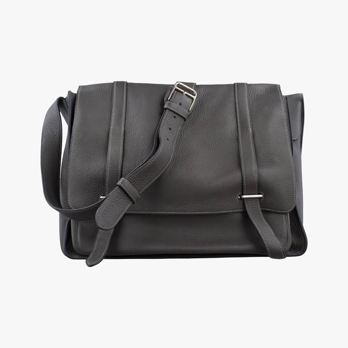 Secondhand Hermes STEVE BESACE Grey Taurillon Clemence 055080CK shoulderbag | stylenewstar