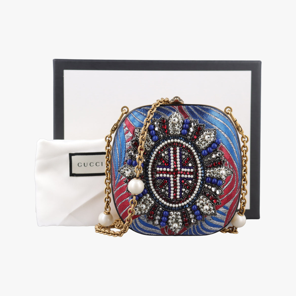 Pre-owned Gucci Broadway Metallic Brocade Blue Fabric 453575 shoulderbag | stylenewstar