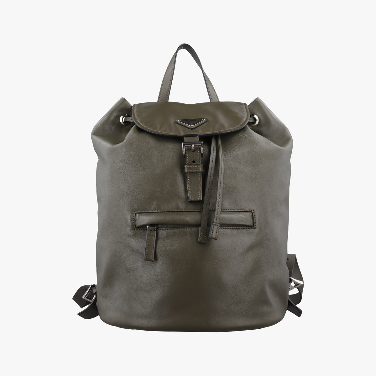Pre-owned Prada Triangle logo Green Leather BZ032L backpack/rucksack | stylenewstar