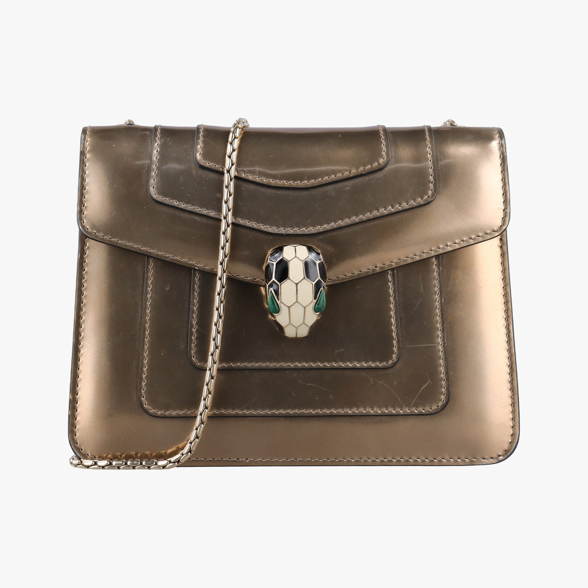 Pre-owned Bvlgari Serpenti Forever Golden Patent  shoulderbag | stylenewstar