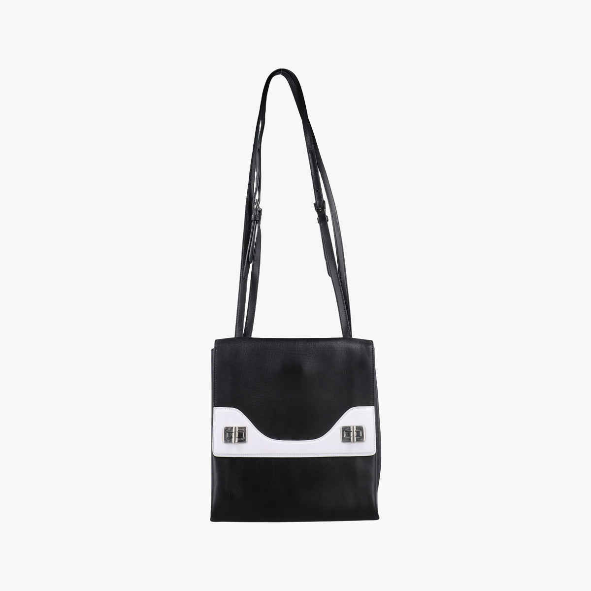 Pre-owned Prada Double Handle Turn Lock Black x White Leather  shoulderbag | stylenewstar