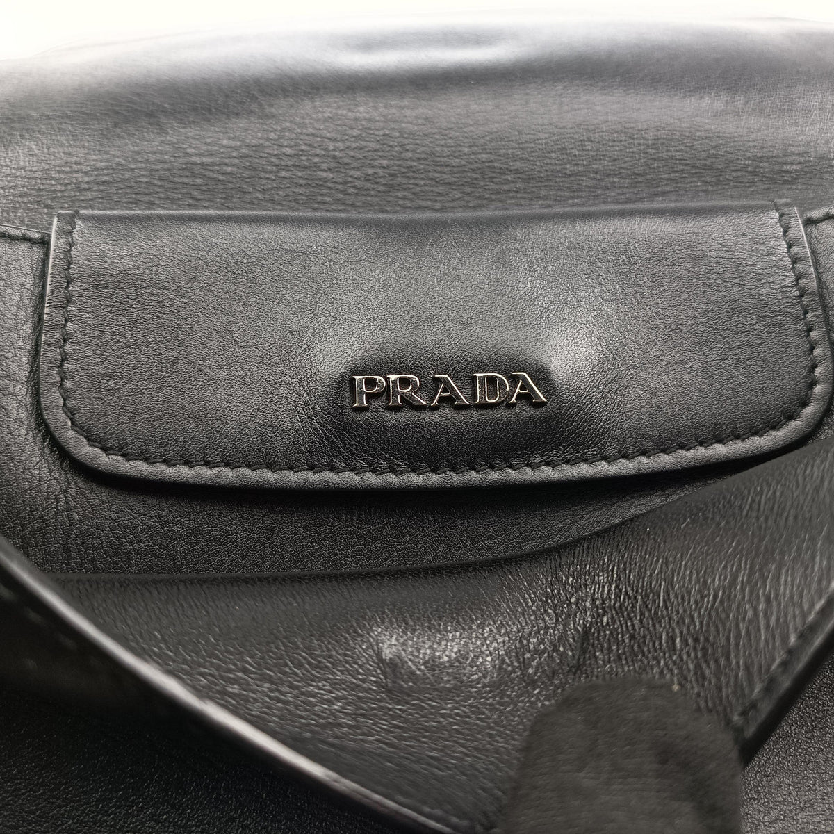 Pre-owned Prada Double Handle Turn Lock Black x White Leather  shoulderbag | stylenewstar