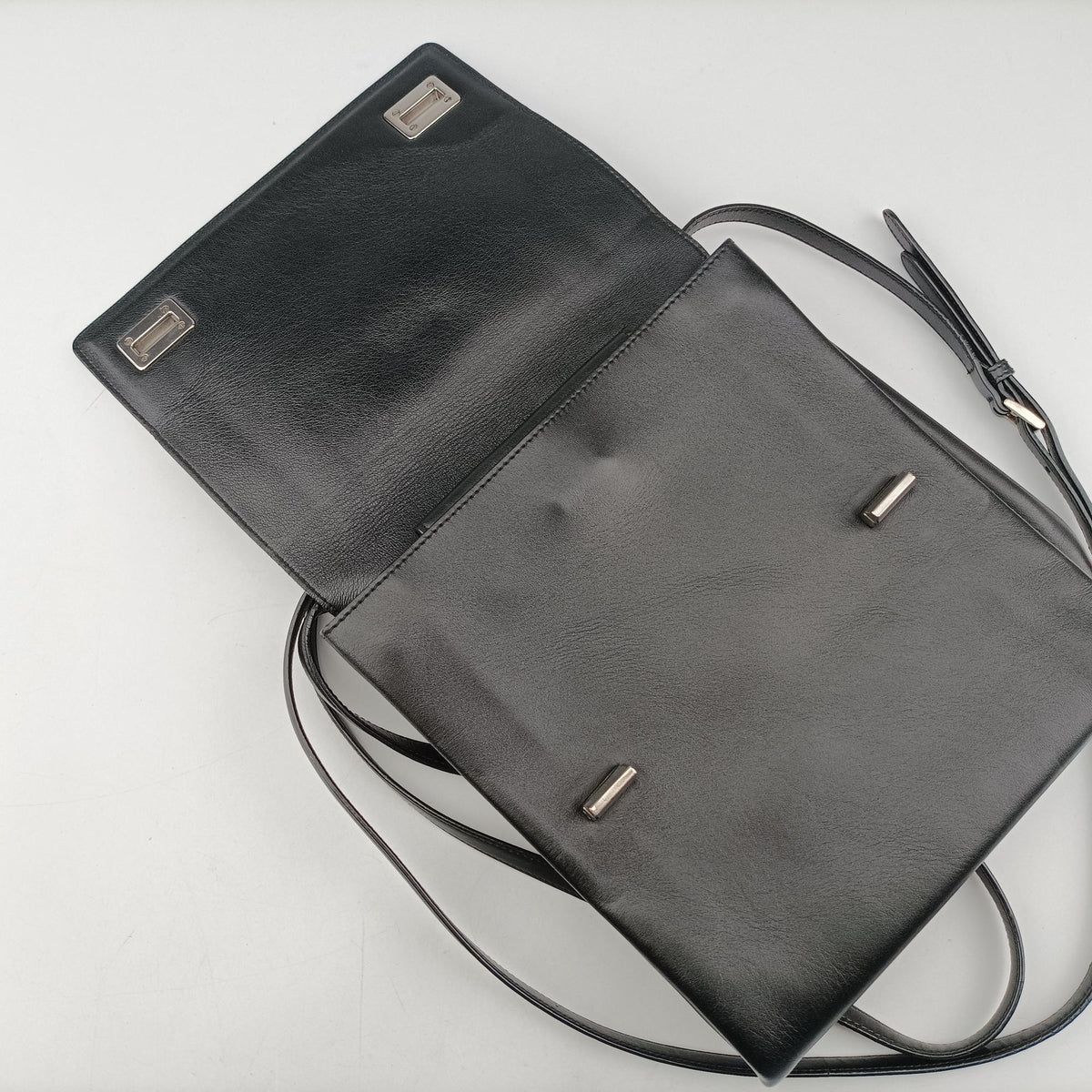 Pre-owned Prada Double Handle Turn Lock Black x White Leather  shoulderbag | stylenewstar