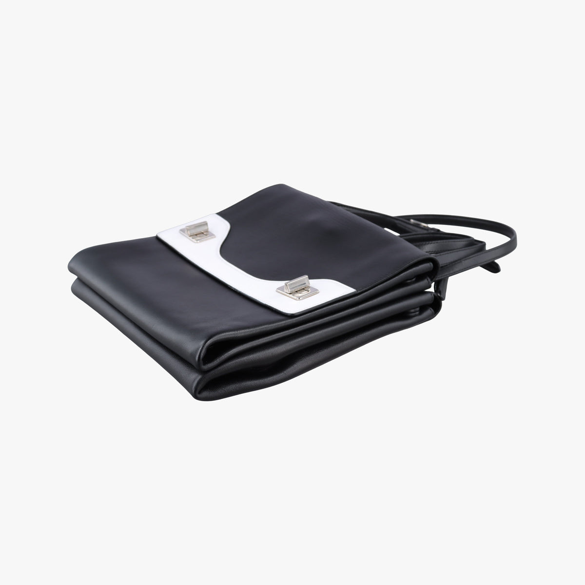 Pre-owned Prada Double Handle Turn Lock Black x White Leather  shoulderbag | stylenewstar
