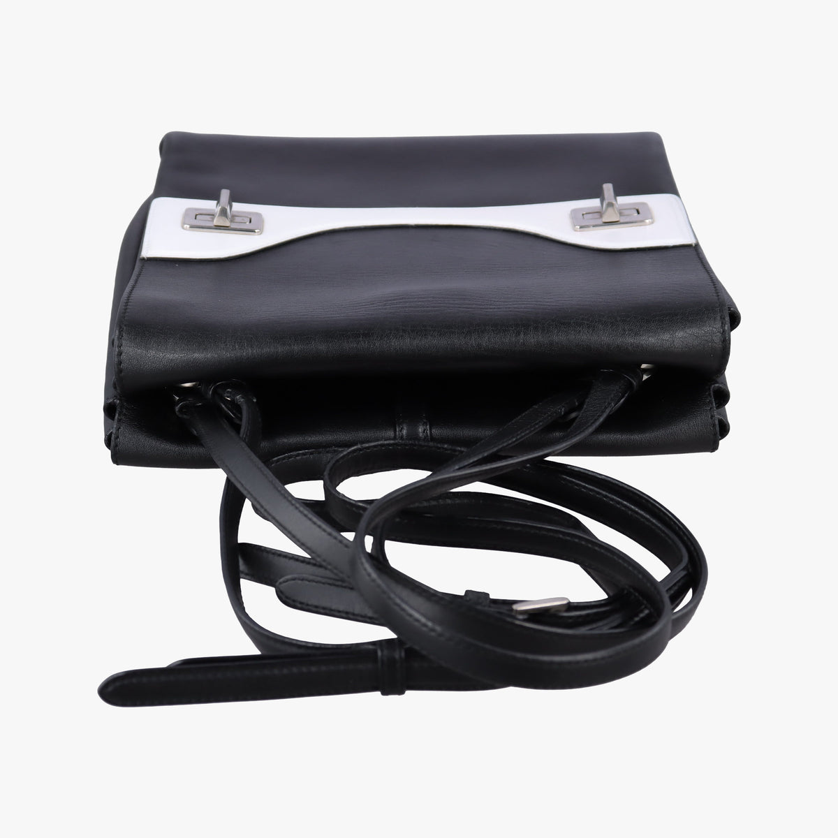 Pre-owned Prada Double Handle Turn Lock Black x White Leather  shoulderbag | stylenewstar