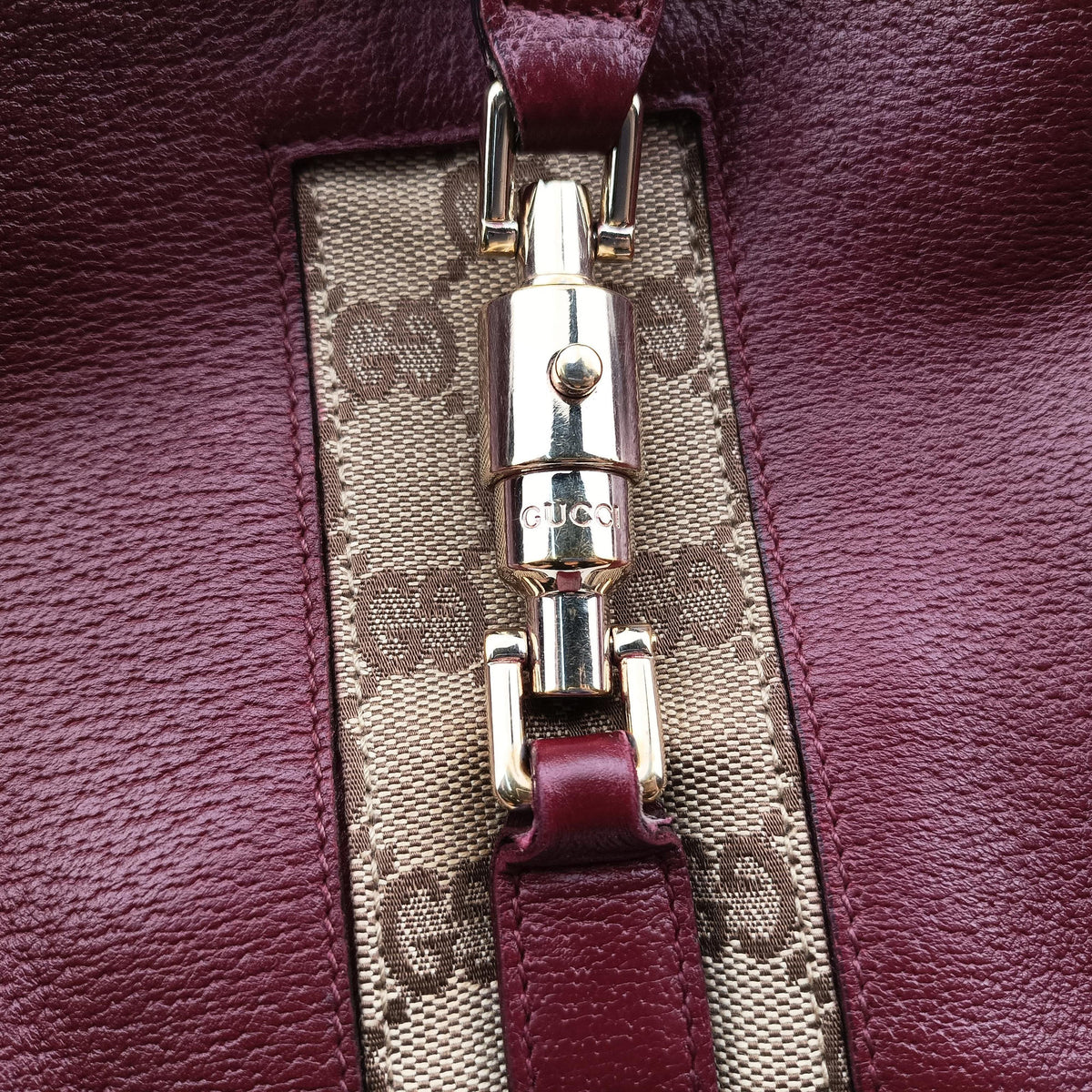 Pre-owned Gucci New Jackie Burgundy Leather×canvas 124407 shoulderbag | stylenewstar