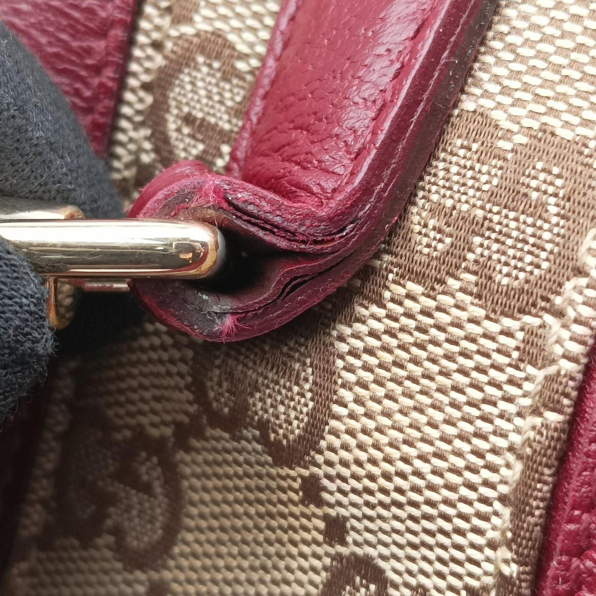 Pre-owned Gucci New Jackie Burgundy Leather×canvas 124407 shoulderbag | stylenewstar