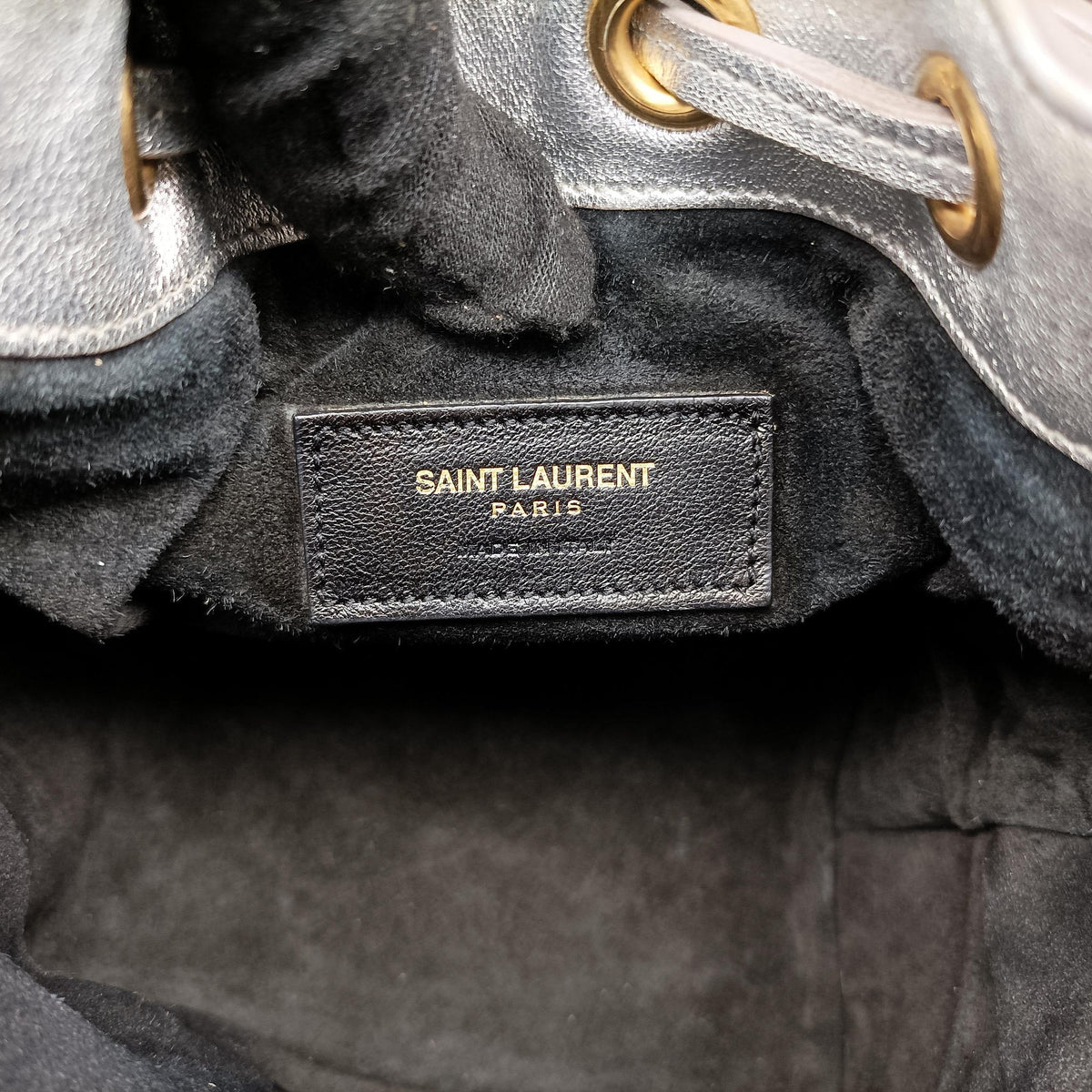 Pre-owned Yves Saint Laurent Emmanuelle Bucket Silver×Multicolour Leather 357603 shoulderbag | stylenewstar