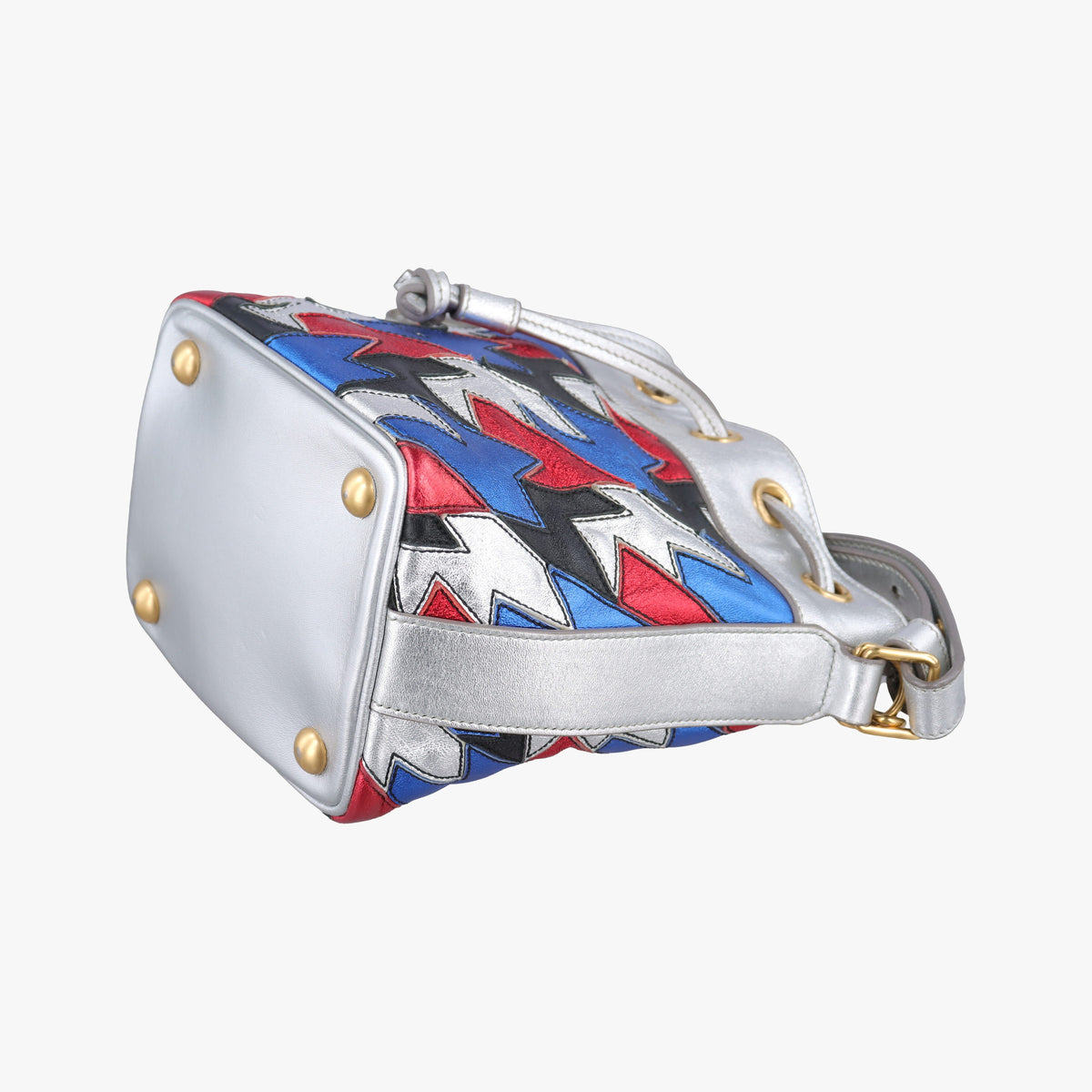 Pre-owned Yves Saint Laurent Emmanuelle Bucket Silver×Multicolour Leather 357603 shoulderbag | stylenewstar